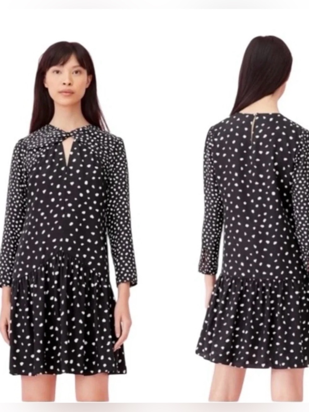 Rebecca Taylor Silk-Blend Nova Dot Jacquard Twist Neck Dress 6